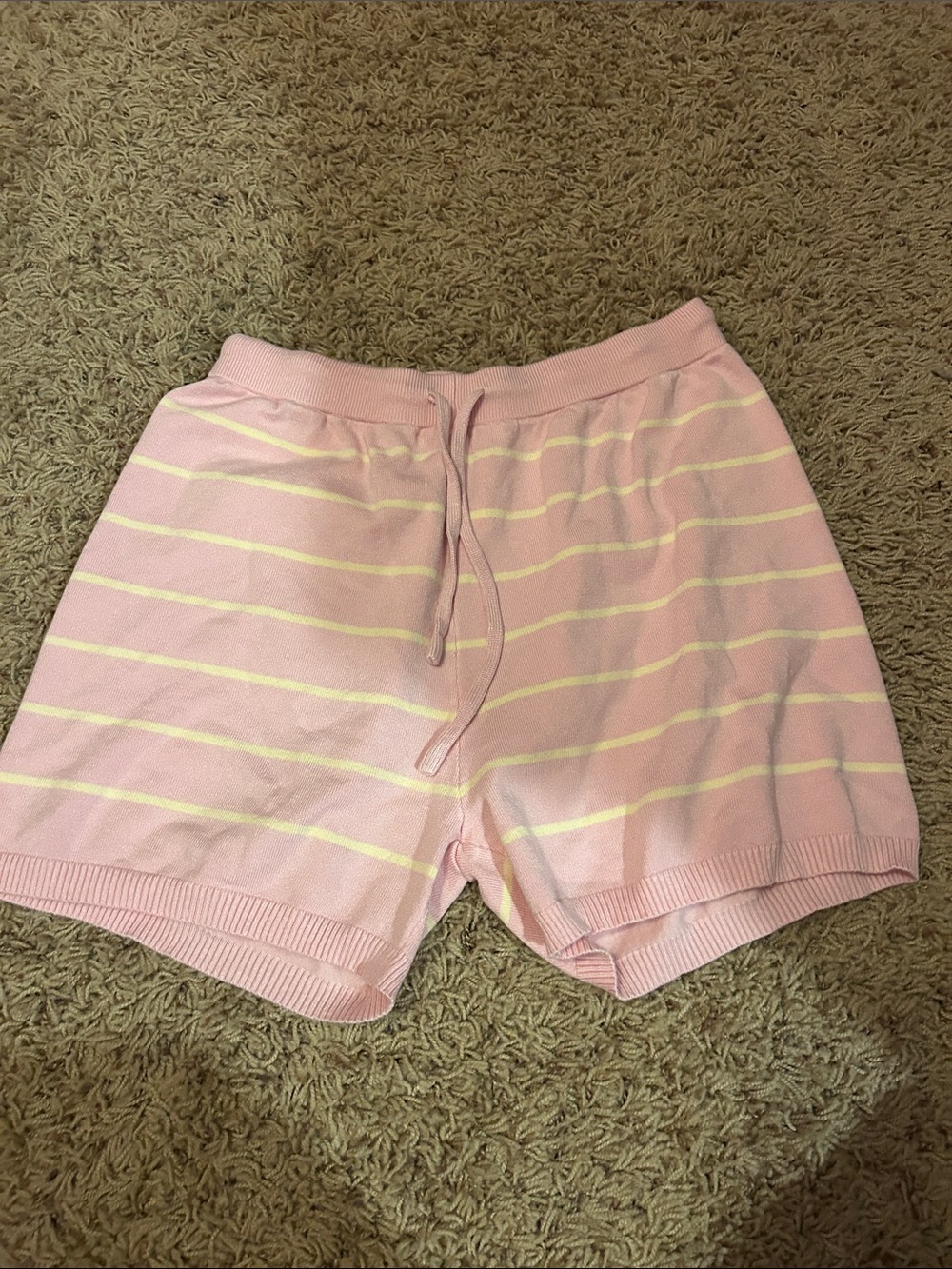 Pink Striped Knit Drawstring Women's Shorts